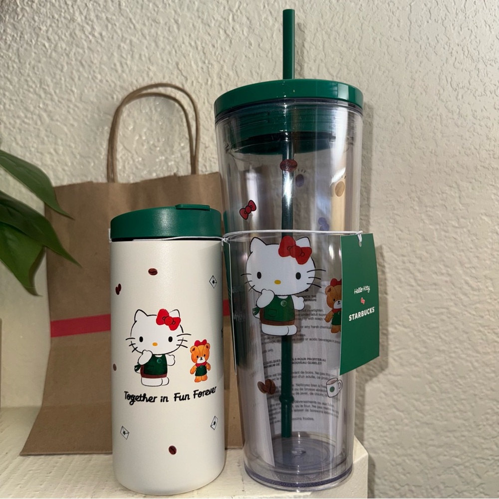 NEW Starbucks x Hello Kitty LE Clear Cup 24oz & Stainless Steel Tumbler 12oz